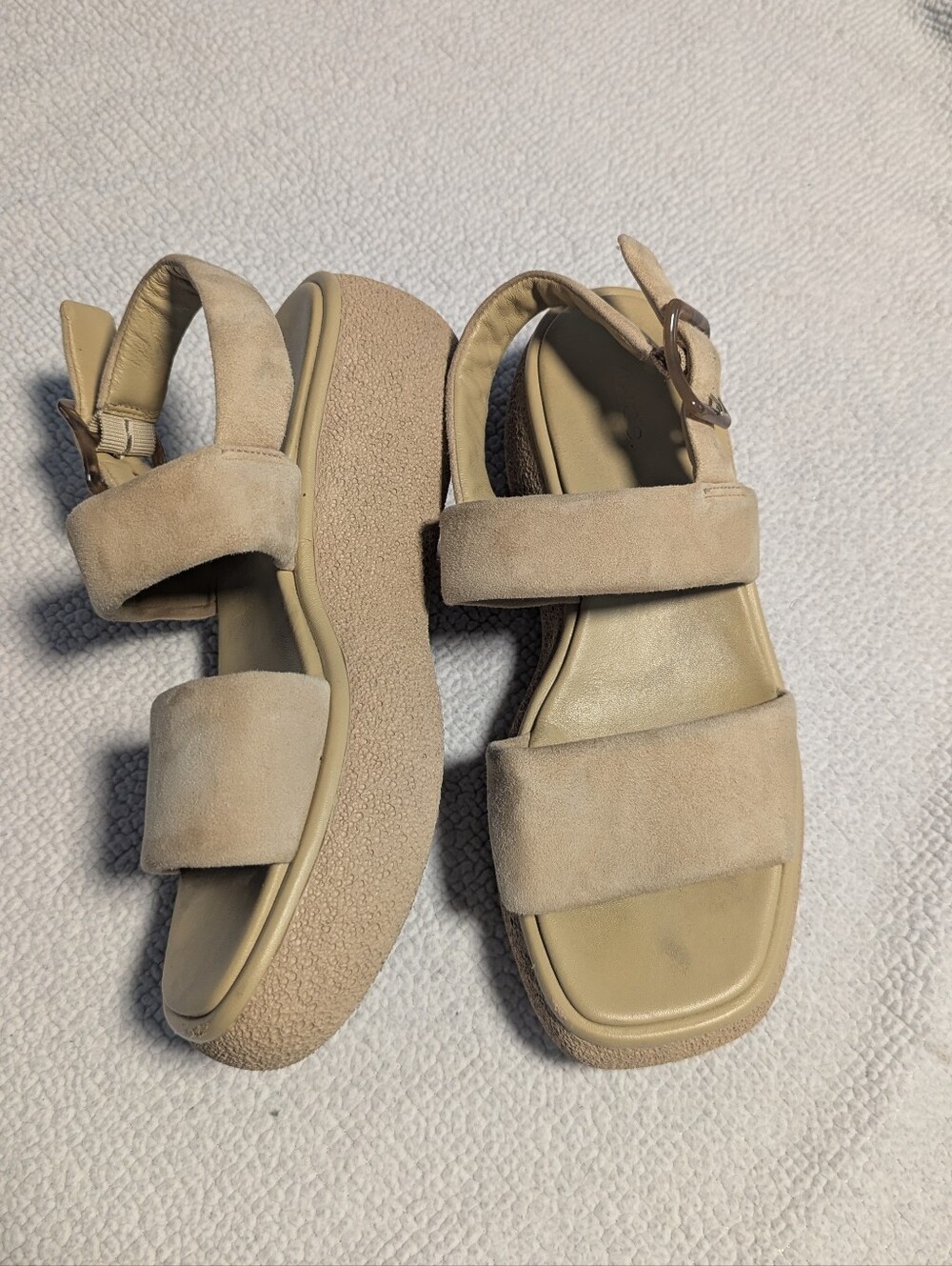 Vince Size 8.5 Tan Suede Double Strap Flatform Slingback Sandals